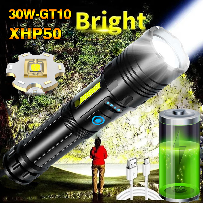  Linterna táctica súper brillante 200000 lúmenes LED XHP70 USB  recargable, potente linterna, 3 modos de zoom, impermeable, linterna de luz  para camping, senderismo, emergencias : Herramientas y Mejoras del Hogar