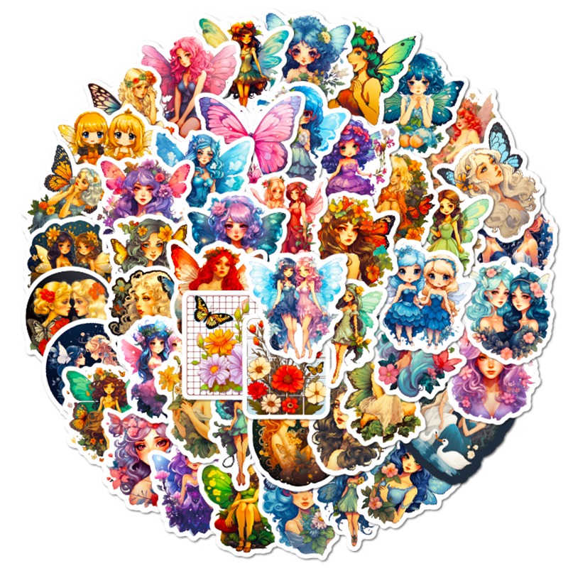 50pcs Butterfly Fairy Stickers For Motorcycle, Laptop, Water Bottle,  Waterproof Sticker, Cartoon Car Accessories