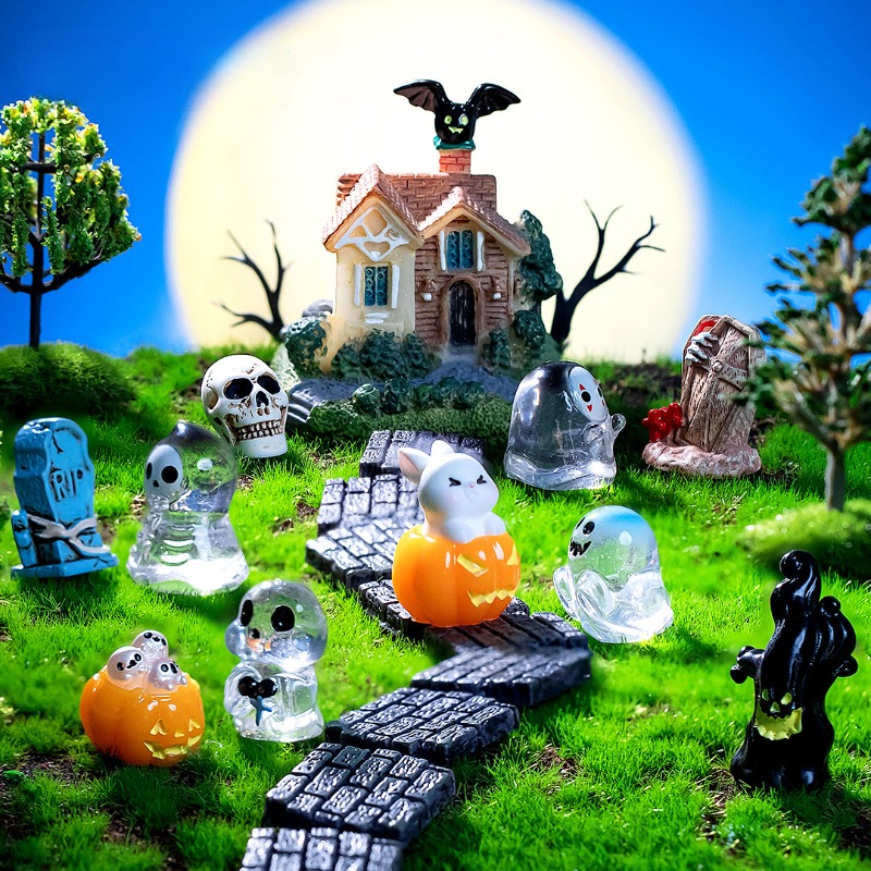 9個のハロウィンドールハウスの装飾 マジック 墓石 幽霊 魔法の帽子