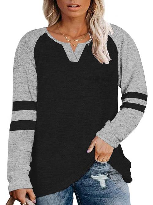 plus size casual top womens plus stripe print raglan sleeve notched neck stretch top