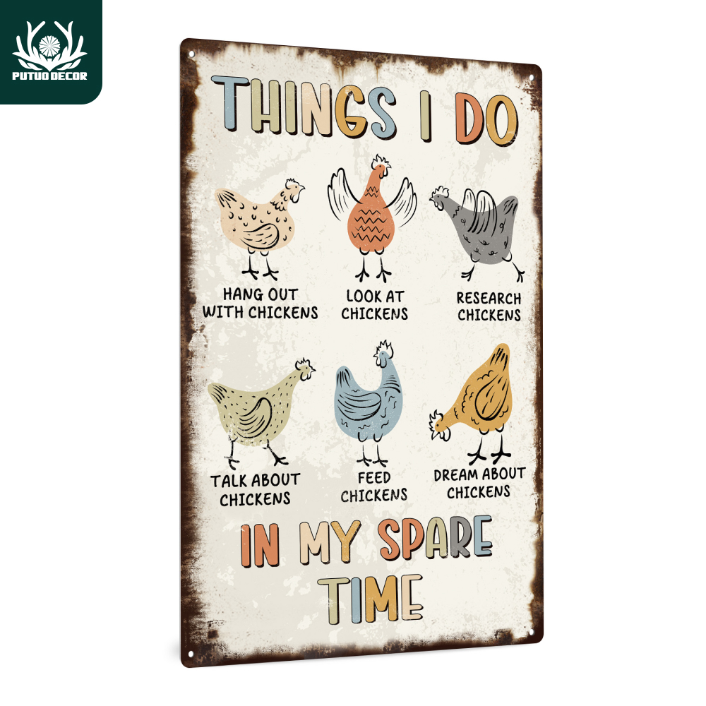 

1pc, Chicken Vintage Metal Tin Sign, Things I Do In My Spare Time, Wall Art Decor For Home Coop Farm Henhouse Pheasantry, 7.8 X 11.8 Inches