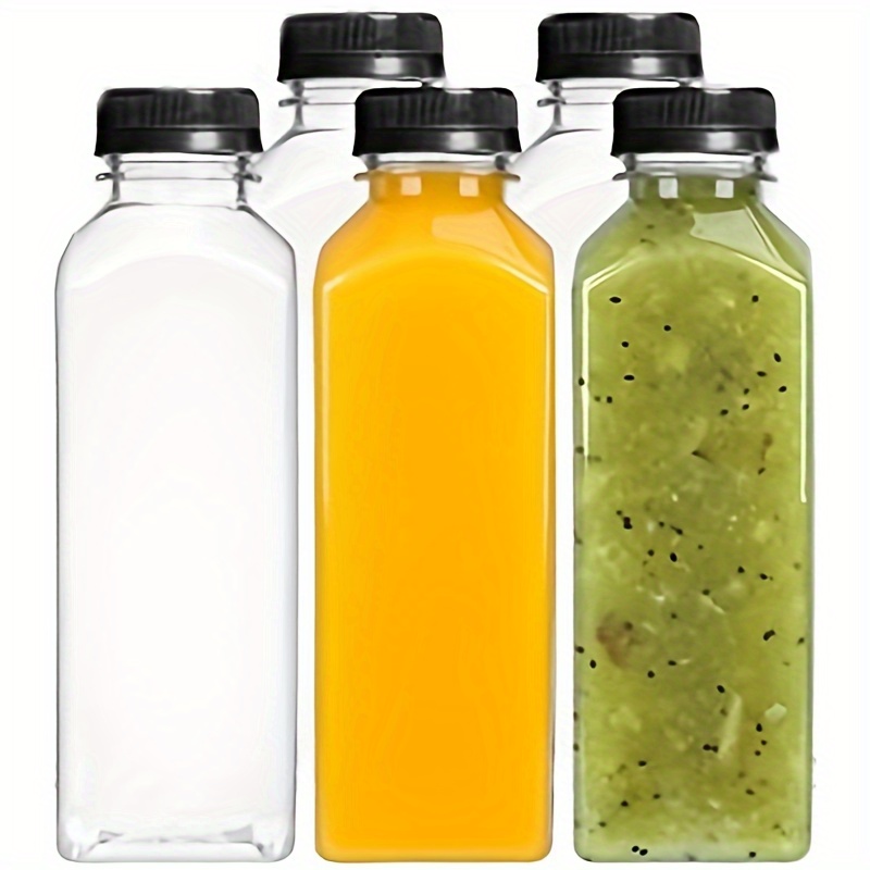 16 oz. Square Carafe PET Clear Juice Bottle with Lid