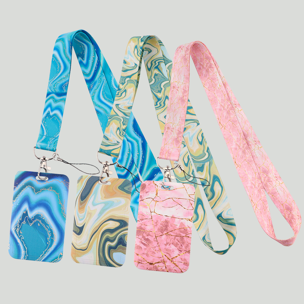 1Pcs Fashion Marble Pattern Horizontal Style Card Case Neck Strap Lanyards for Keys Keychain Badge Holder ID Credit Card Pass Hang Rope Lariat