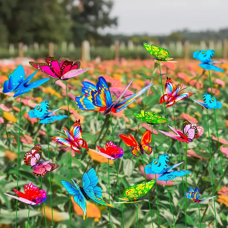 24pcs/Bunch Butterflies Garden Yard Planter Colorful Whimsical