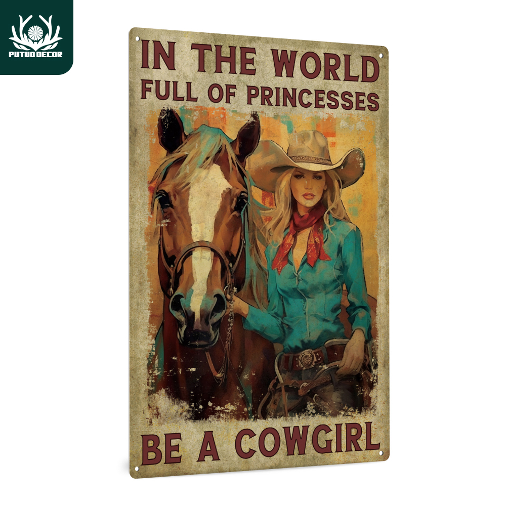 

1pc, Cowgirl Vintage Metal Tin Sign, Be A Cowgirl, Wall Art Decor For Home Living Room Bedroom Cafe Coffee Shop, 7.8 X 11.8 Inches