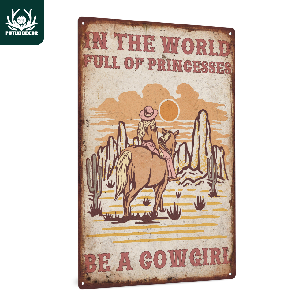 Be a Cowgirl" Vintage Metal Tin Sign - Rustic Wall Art for Home, Office, Bedroom, Coffee Shop, Cafe Decor, 19.81 x 29.97 cm