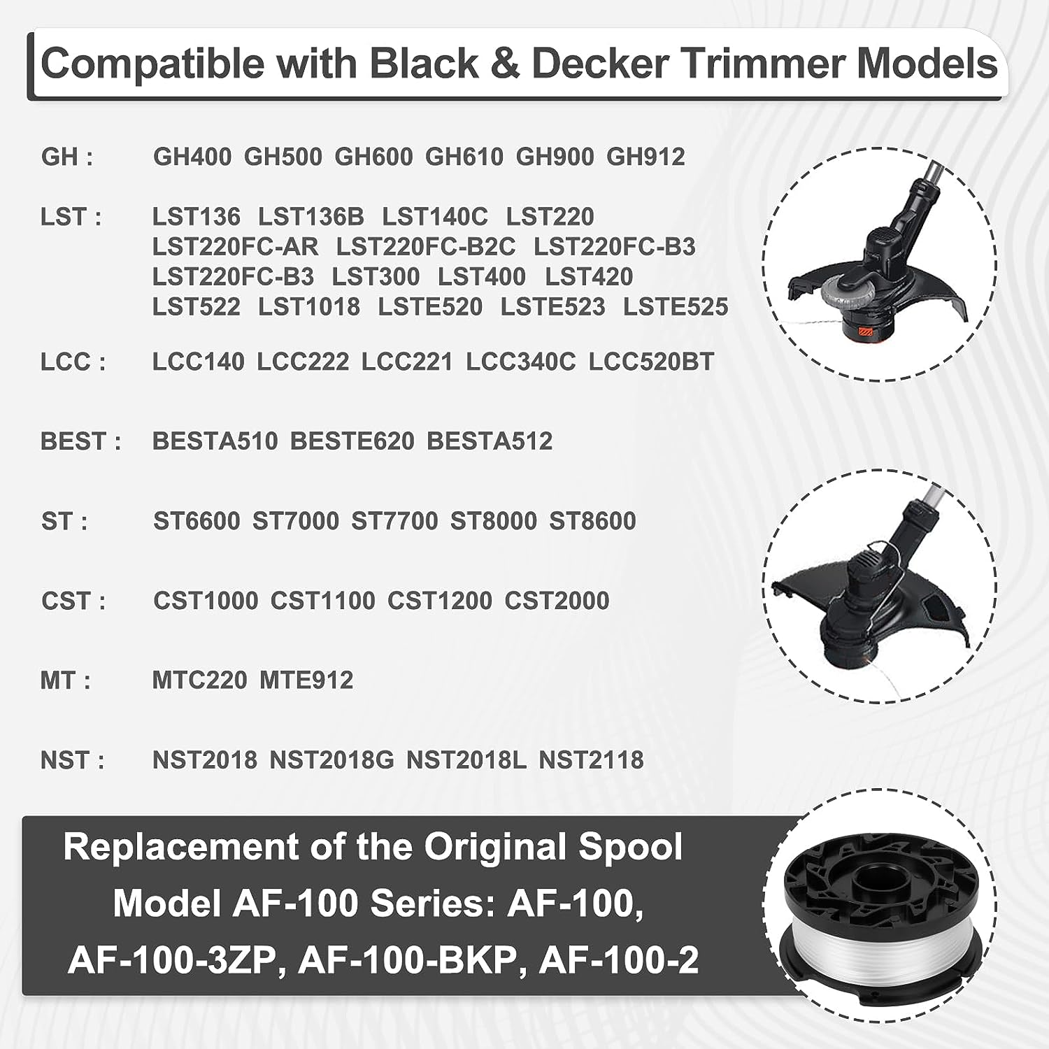 Af-100 Replacement Spools Compatible With Black+decker Gh600 Gh900 Gh600  Lst522 Lcc140 String Trimmer Eater Refills Auto-feed Spool - Temu