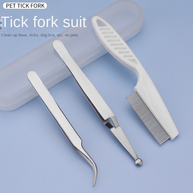 3pcs Pet Tick Removal Tools Stainless Steel Dog Flea Tweezers