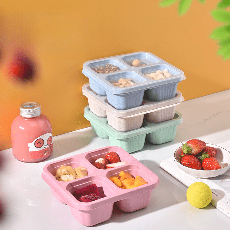 4 Pack Bento Lunch Box, 3 Compartment Meal Prep Containers, Lunch Box  Containers for Kids Adults, Durable Plastic Reusable Food Storage  Containers 