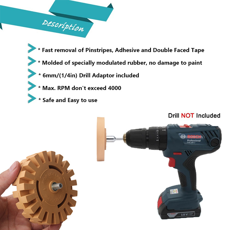 ABN Rubber Eraser Wheel & Drill Adapter 1-Pack Adhesive Remover, Vinyl  Decal, Graphics Removal Tool 