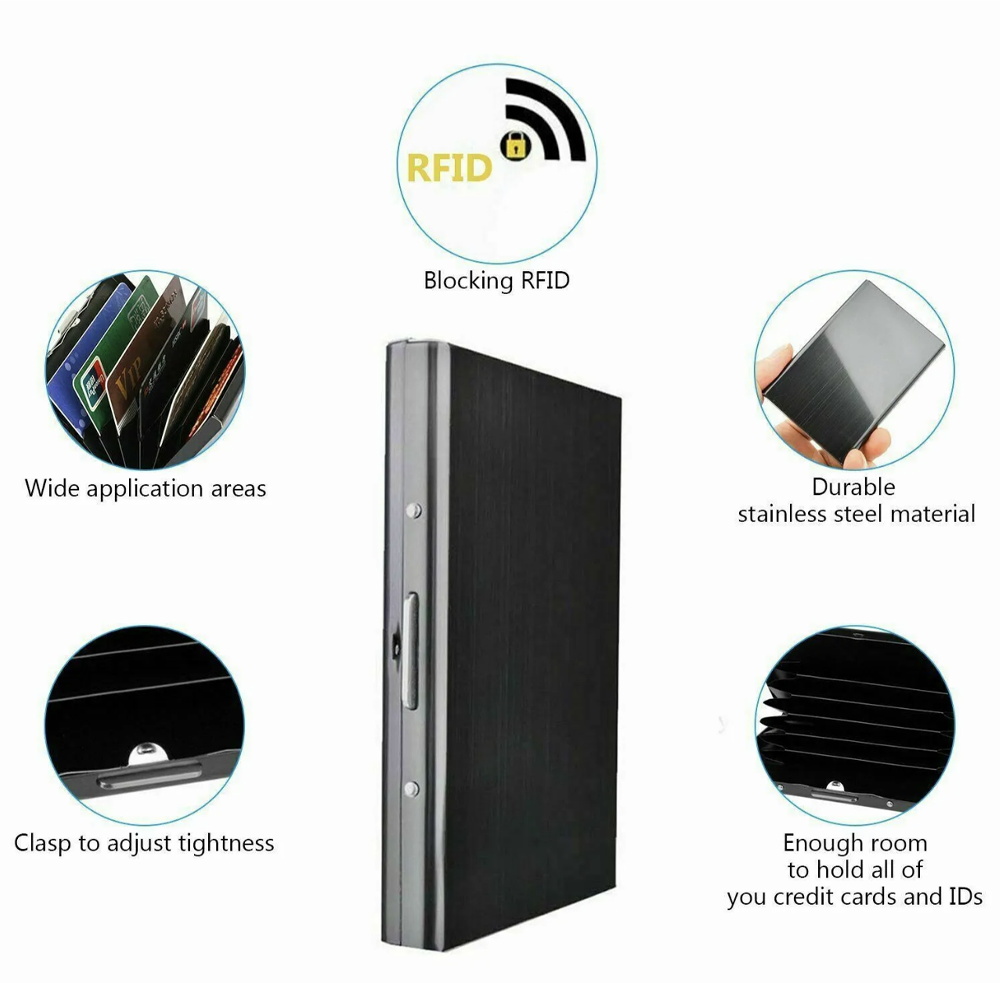 RFID Blocking Metal 6 Slots Stainless Steel Aluminum Credit Card Holder  wallet case for Men a