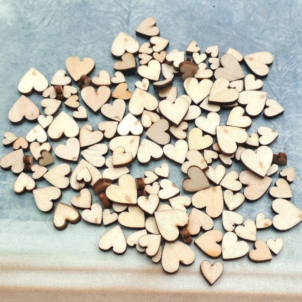 Shapenty Unfinished Blank Wooden Heart Shaped Slices Discs DIY Craft Pieces for Wedding Ornaments Christmas Party Embellishment, Pack of 100