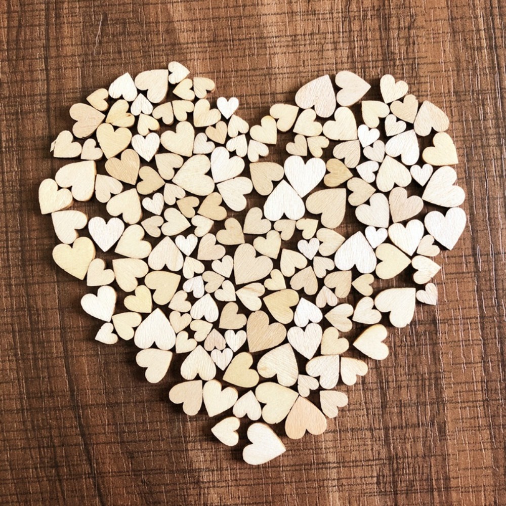 Shapenty Unfinished Blank Wooden Heart Shaped Slices Discs DIY Craft Pieces for Wedding Ornaments Christmas Party Embellishment, Pack of 100