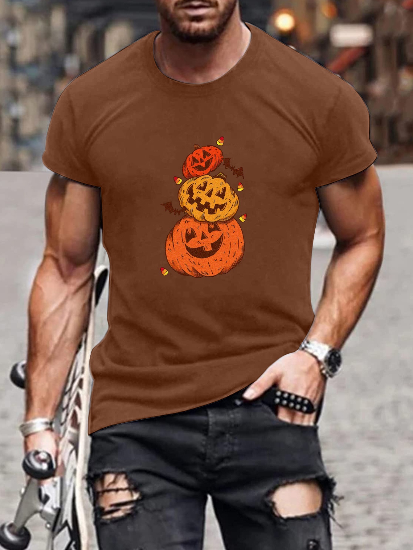 Men's Fashion Casual Anime halloween Pumpkin Graphic Print - Temu