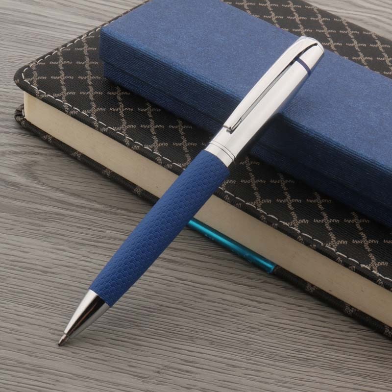 

Metal Leather Ballpoint Pen Blue Stainless Steel Gift Spin Stationery Office Supplies