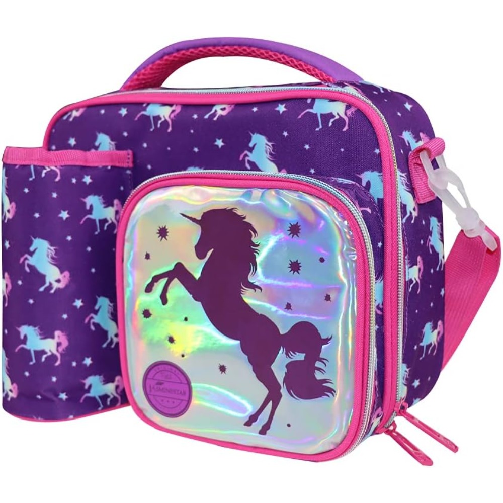 1pc Kawaii Unicorn Lunch Bag For Girls, Picnic Bag Portable Lunch Box Bag,  With Water Bottle Holder, Students Large Capacity Insulation Lunch Bag