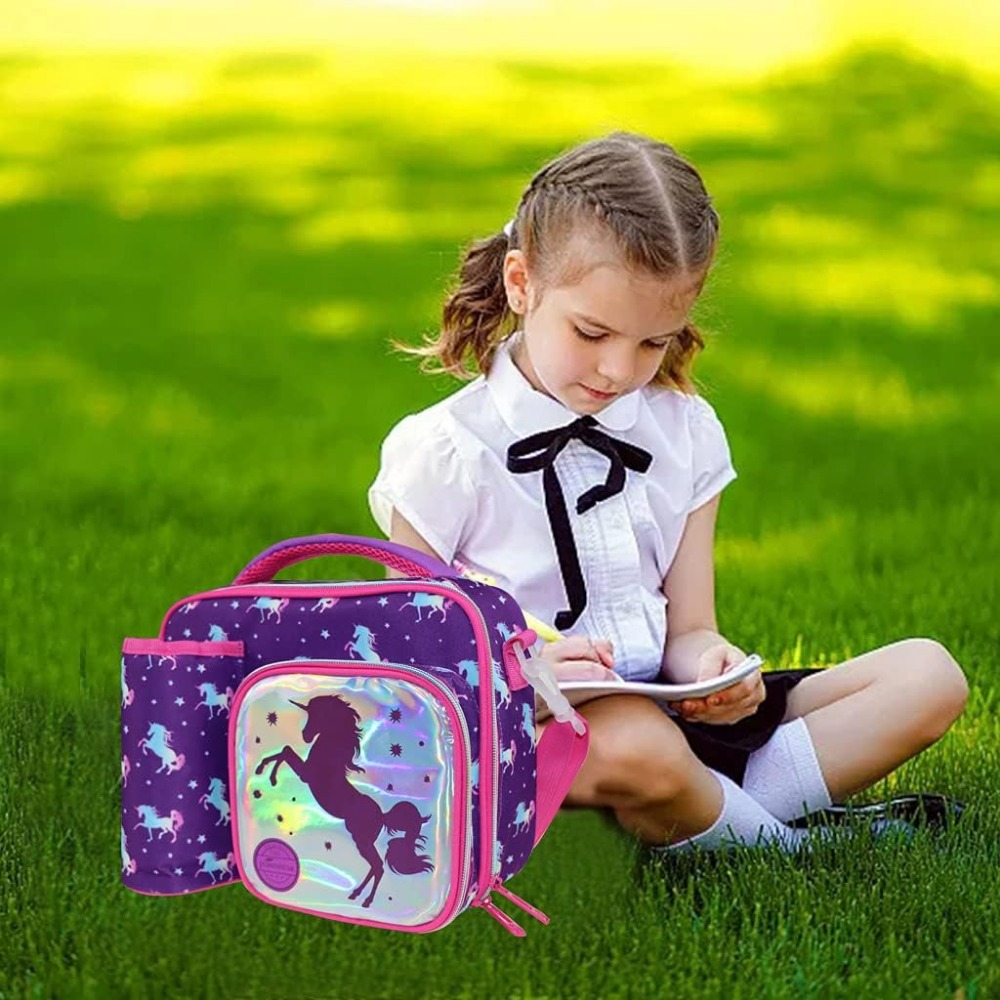 Kids Unicorn Insulated Lunch Box for Girls Rainbow Bag with Water