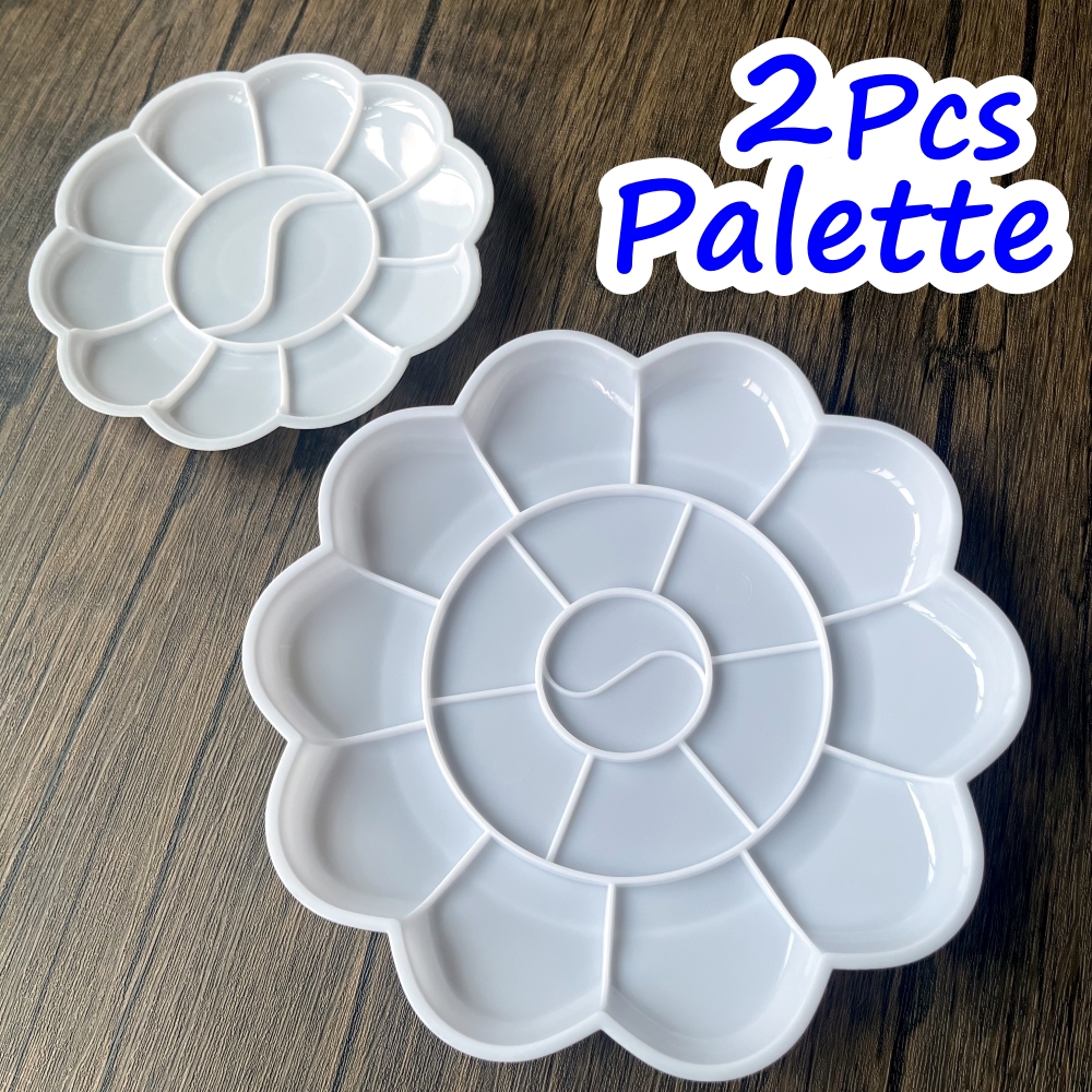 2pcs Plum Blossom Shaped Paint Mixing Palette, For Students And