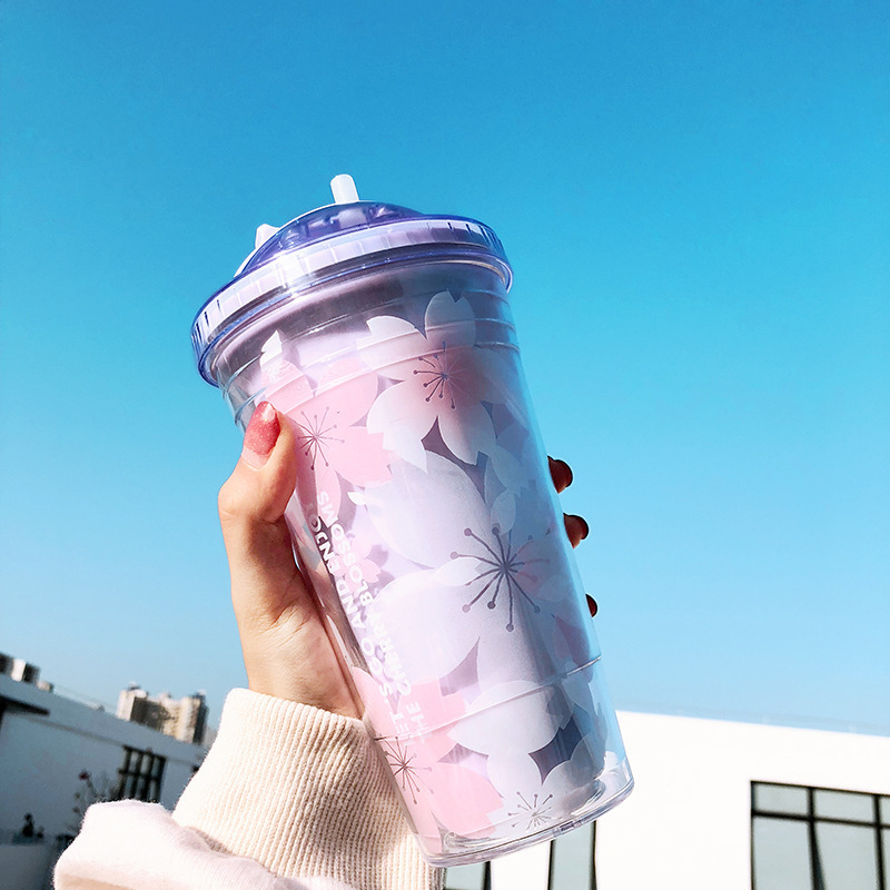 Ins Double Layer Tumbler Water Drinking Cup With Straw Bottle Cute  Colourful Reusable Plastic Gift Present Hadiah - Temu