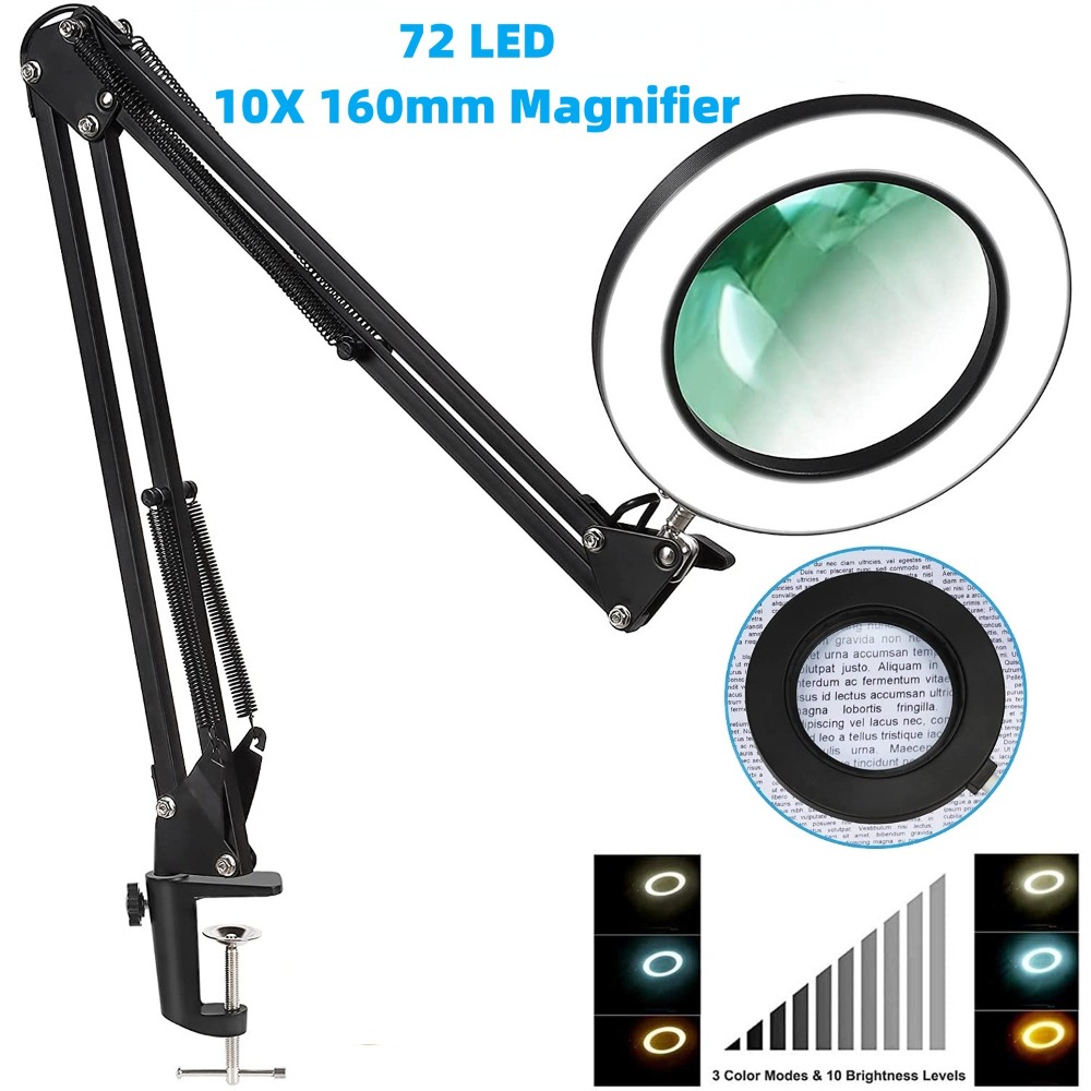 8X Magnifying Glass with Light, Real Glass Lens Desk Lamp & Clamp, 3 Color  Modes Stepless Dimmable, Hands Free LED Lighted Magnifier with Light and  Stand for Reading Crafts Repair Close Works