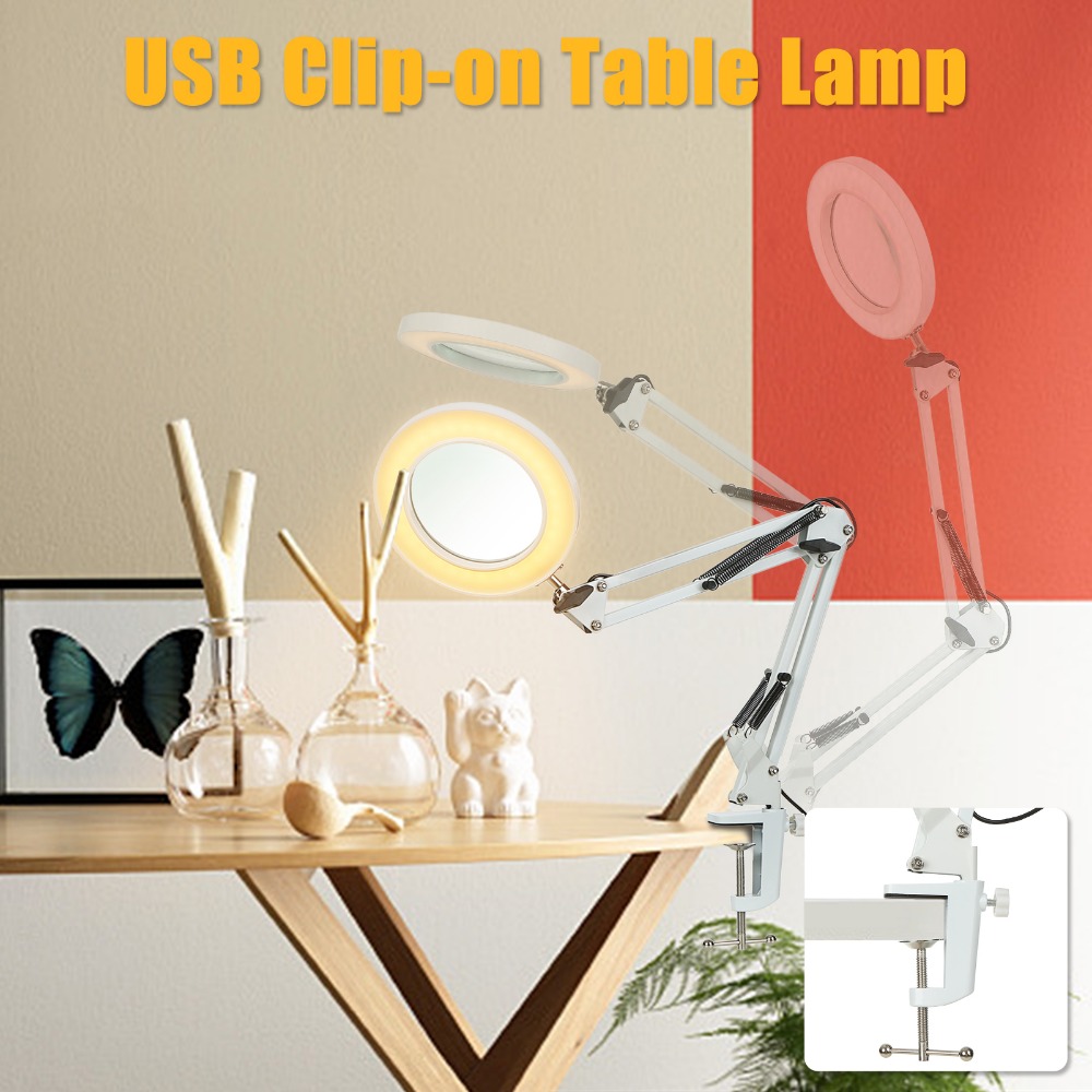 8X Magnifying Glass Desk Light Magnifier LED Reading Lamp With