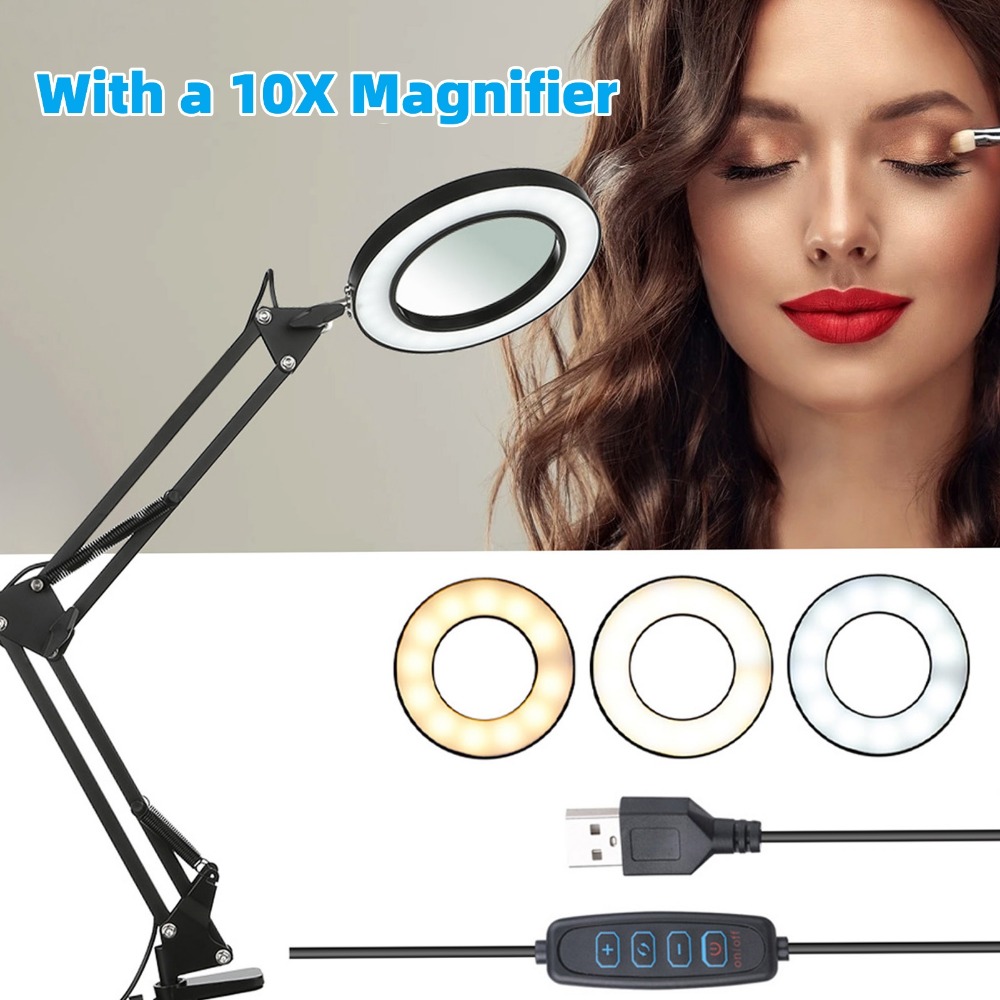 Magnifying Glass with Light and Stand LED Desk Lamp Adjustable Arm Lighted  Magnifier Light for Reading Repair Crafts Close Work - AliExpress