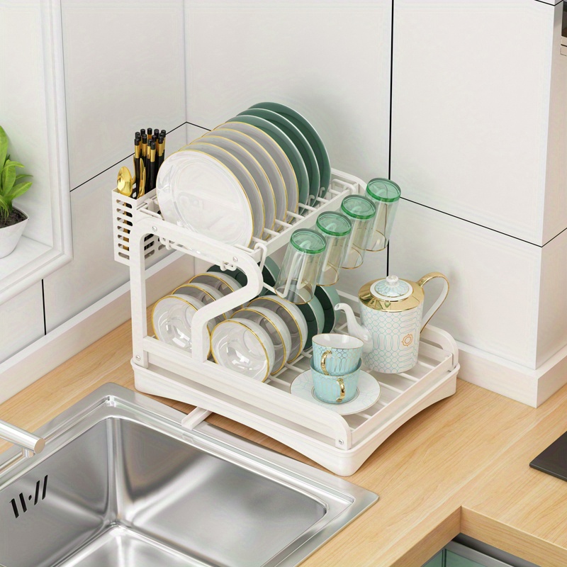 Dish Drying Rack With Drainboard, 2-tier Large Capacity Dish Rack For  Kitchen Countertop, Multifunctional Dish Drainer, Cups Holder Utensil Holder  Chopsticks Tube, Kitchen Accessories - Temu