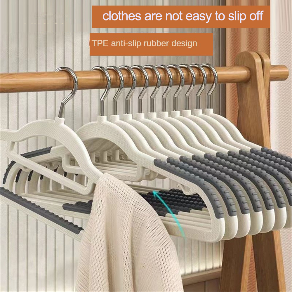 Non-Slip Space-Saving Rubberized Plastic Hangers, Cream