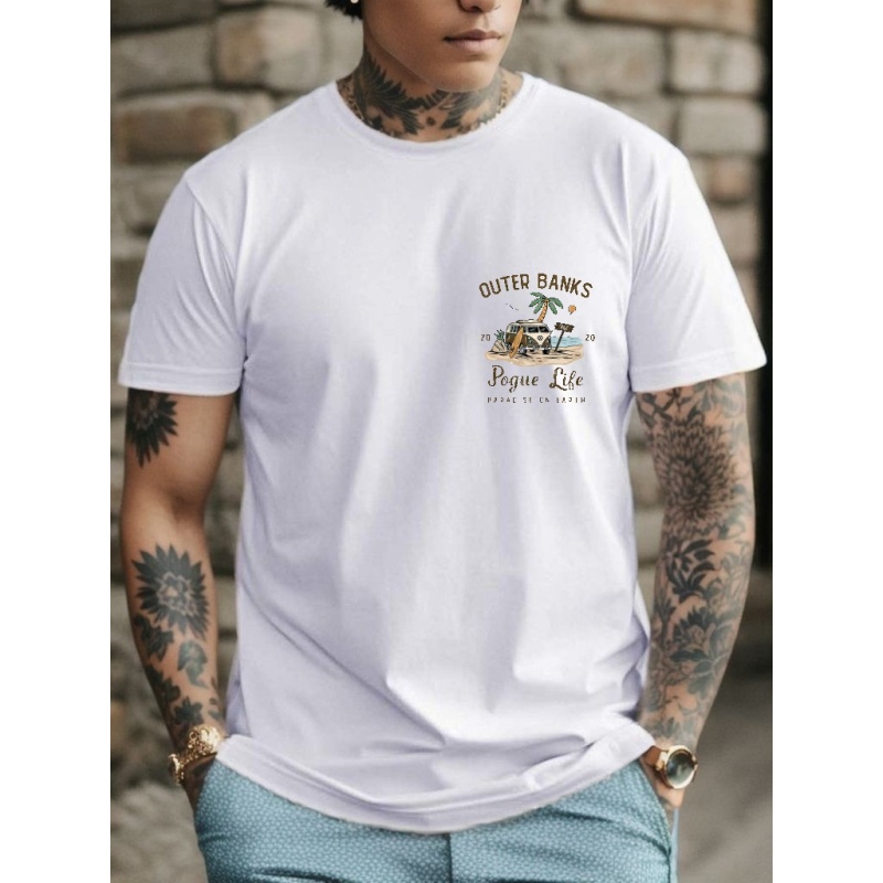 Outer Banks Beach Print Men's Short Sleeve T-shirt Casual Crew Neck Loose Cartoon Graphic Tees Comfortable Loungewear Pajamas Top Daily Holiday Tops For Summer