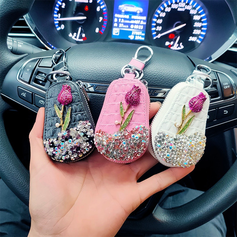 Luxury Flower Car Key Holder Storage Case Crystal Keychains - Temu