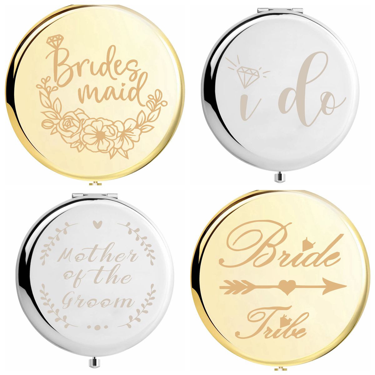 Maid of Honor Gift,Compact Crystal Pocket Makeup  Mirrors,Initial Monogram Letter J Mirror And Love Knot Bracelets for  Bachelorette Party Bridesmaid Proposal Gifts ,Wedding Party Gifts.  (Champagne J) : Beauty & Personal