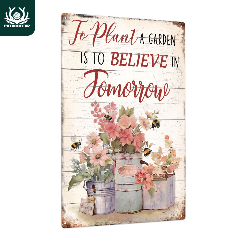 

1pc, Garden Inspirational Quotes Vintage Metal Tin Sign, To Plant A Garden Is To Believe In Tomorrow, Wall Art Decor For Home Garden Backyard Florist Flower Shop, 7.8 X 11.8 Inches
