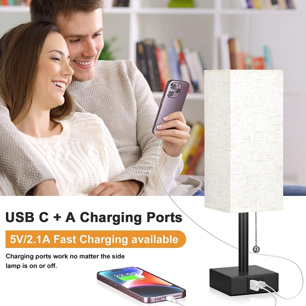 1pc Lampes De Chevet Aooshine, Lampe De Table Pour Chambre À Coucher, Lampe  Avec Ports De Charge USB C+A, Petite Lampe De Chevet Avec 3 Modes De  Couleur Avec Chaîne De Traction