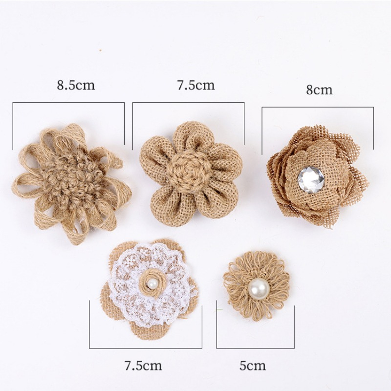 VGOODALL 32 PCS Natural Burlap Flowers Set Burlap Lace Flowers Bowknot for  Wedding Party Decor Home Embellishment DIY Crafts Small Brown