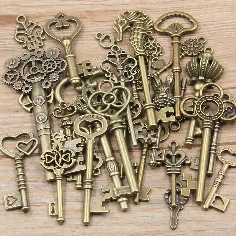 3.53oz 1.76oz 1.06oz Mixed Key Charms Vintage Key Alloy Charms 6 Color  Bracelets Necklace Craft Metal Pendant For Jewelry Making DIY Craft Supplies