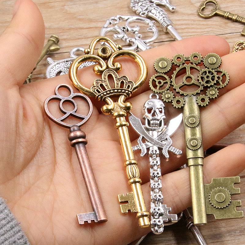4 Mixed Antique Bronze Key Charms Metal Skeleton Key Charms