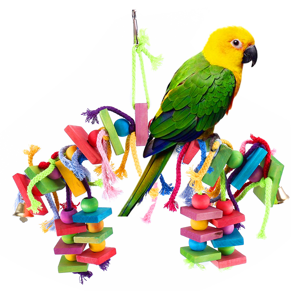 Bird Chewing Toy, Hanging Bird Swing Wooden Toy, Multicolored Wooden