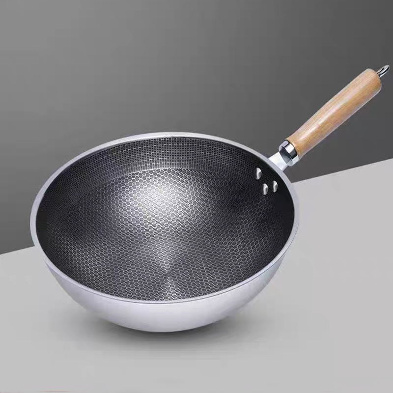 Pan Stir Frying Pan Stainless Steel Frying Pan With Wooden - Temu