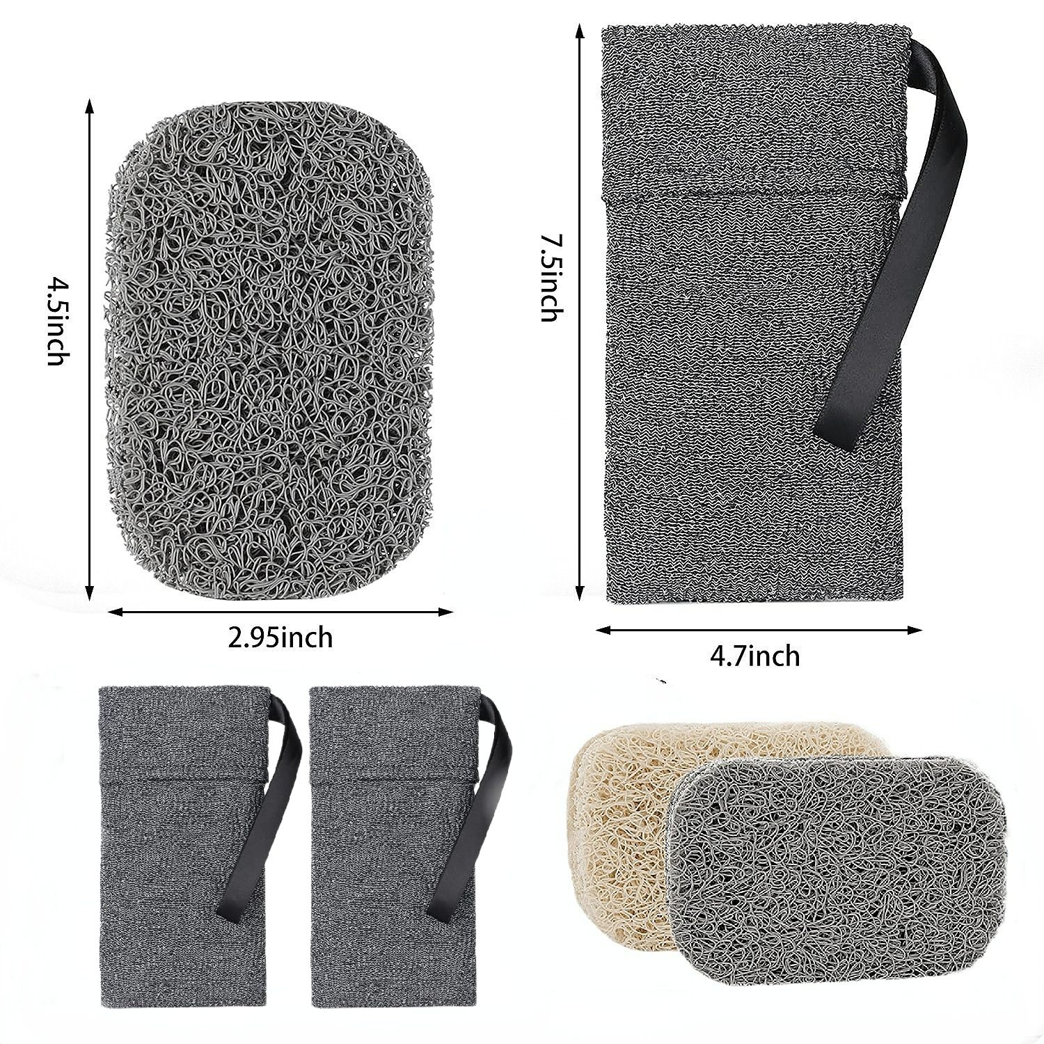 6-Pack Soap Pocket Exfoliating Soap Saver Pouch, Body Scrubber Rough Sponge  Exfoliator for Bath or Shower, Gray Mesh Bar Soap Foam Lather Pouch