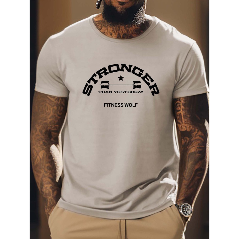 

stronger" Pattern Print Men's Comfy Chic T-shirt, Graphic Tee Men's Summer Outdoor Clothes, Men's Clothing, Tops For Men, Gift For Men