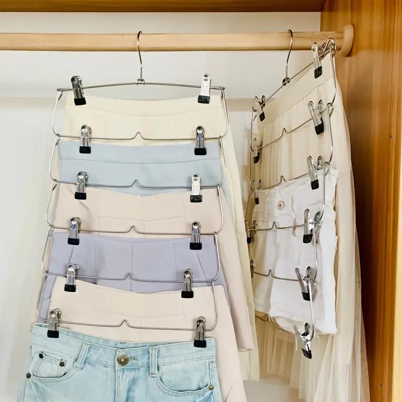 1pc Space Saving Metal Multi-layer Pants Trousers Skirt Hanger Foldable Closet Hanger With Non-slip Clips For Clothing Stores