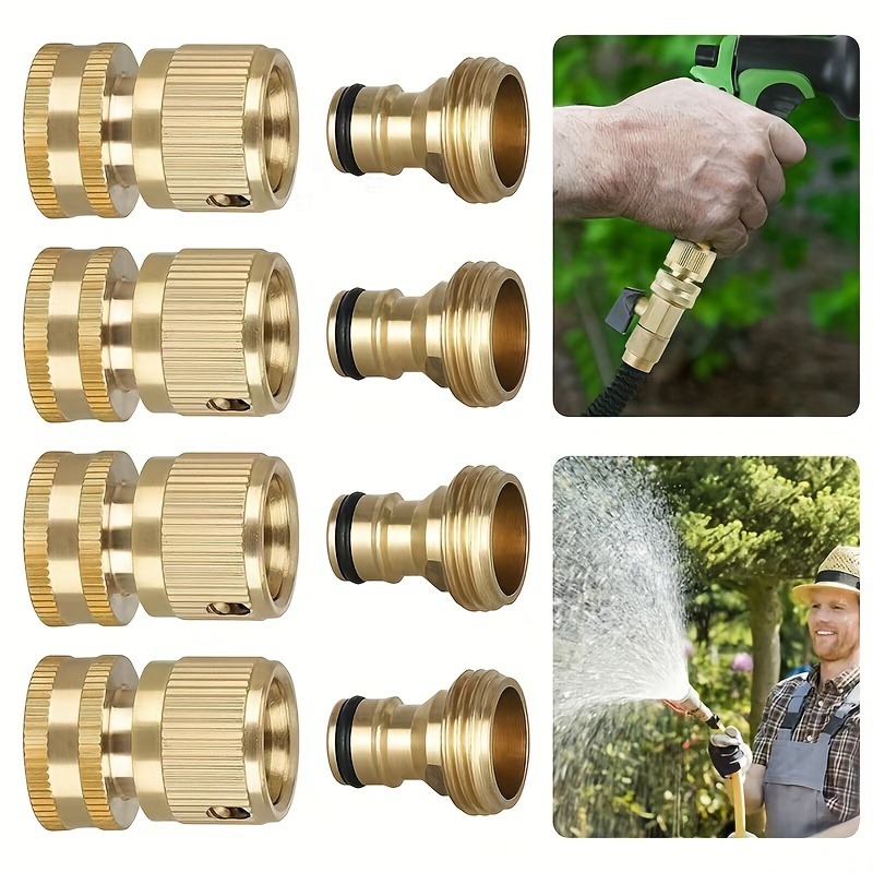 

2pcs/set, Garden Hose Quick Connectors, Solid Brass 3/4 Inch Thread Easy Connect Fittings No-leak Water Hose Male Female Value Pack