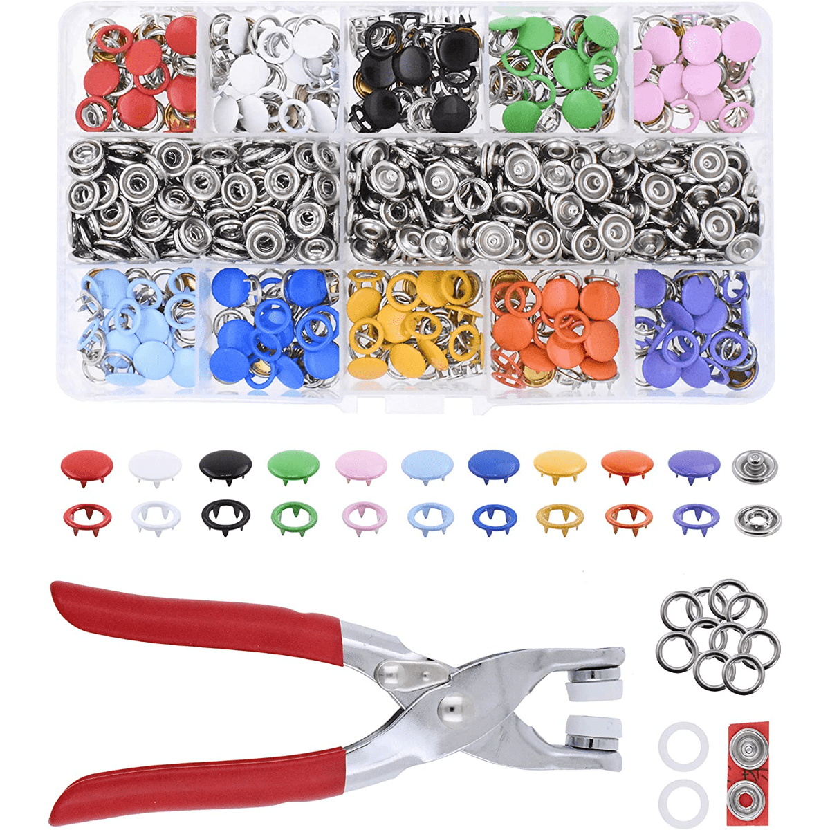 100pcs/set Zinc Alloy Snap Fasteners Kit Tool, Metal Snap Buttons Rings  With Fastener Pliers Press Tool Kit For Sewing