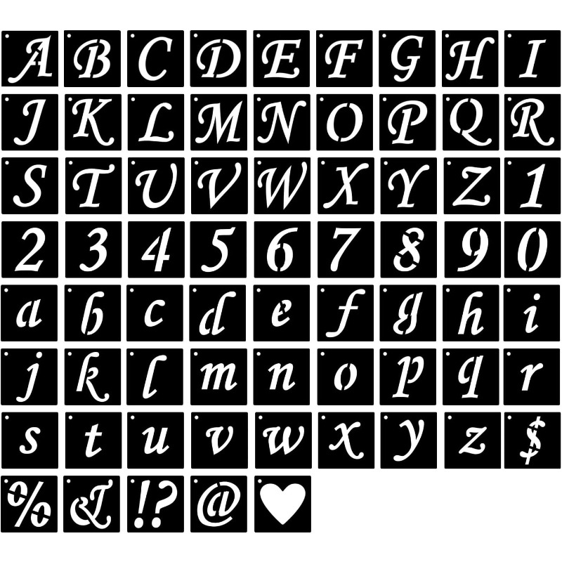 1 Inch Alphabet Letter Stencils for Painting - 70 Pack Letter and Number  Stencil Templates with Signs for Painting on Wood, Reusable Numbers and