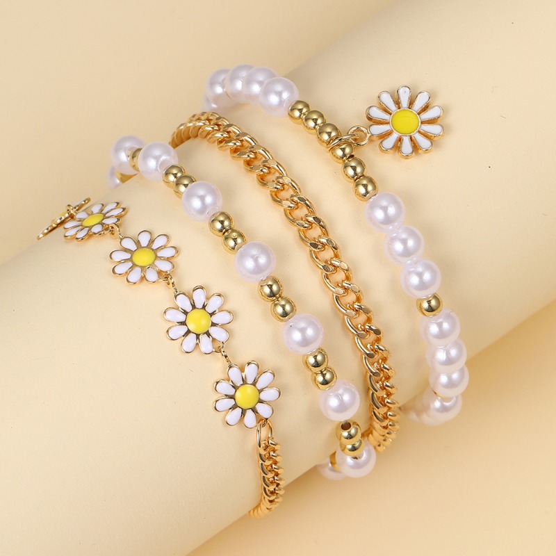 4 teiliges Mini gänseblümchen blumen anhänger perlen armband - Temu Germany