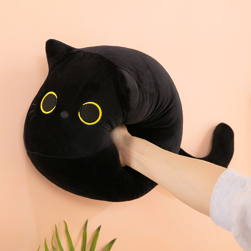 Schwarze Katze Plüsch, Schwarze Katze Suffed Tier, Niedliches schwarzes  Katzenplüschkissen, 3D Soft Cat Shape Design Lendenwirbelkissen Plüsch  Plüschkatzenpuppe