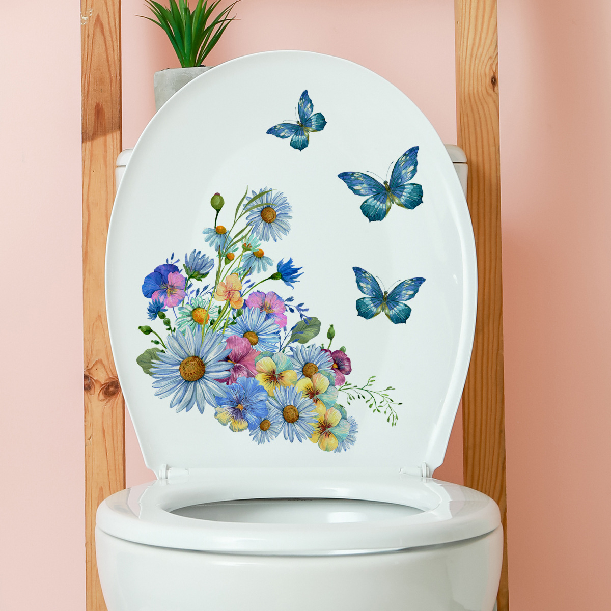 Comprar Pegatinas de baño de gato curioso y mariposa bonita, pegatinas de  pared impermeables autoadhesivas, pegatinas de baño