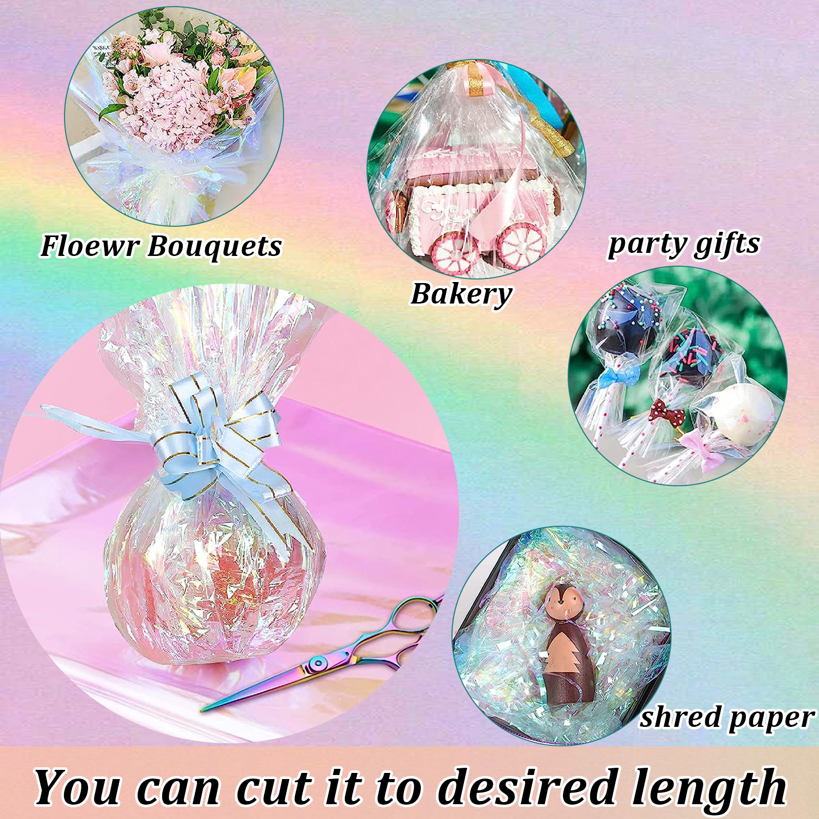 Iridescent Flower Bouquet Wrapping Cellophane Rainbow Film