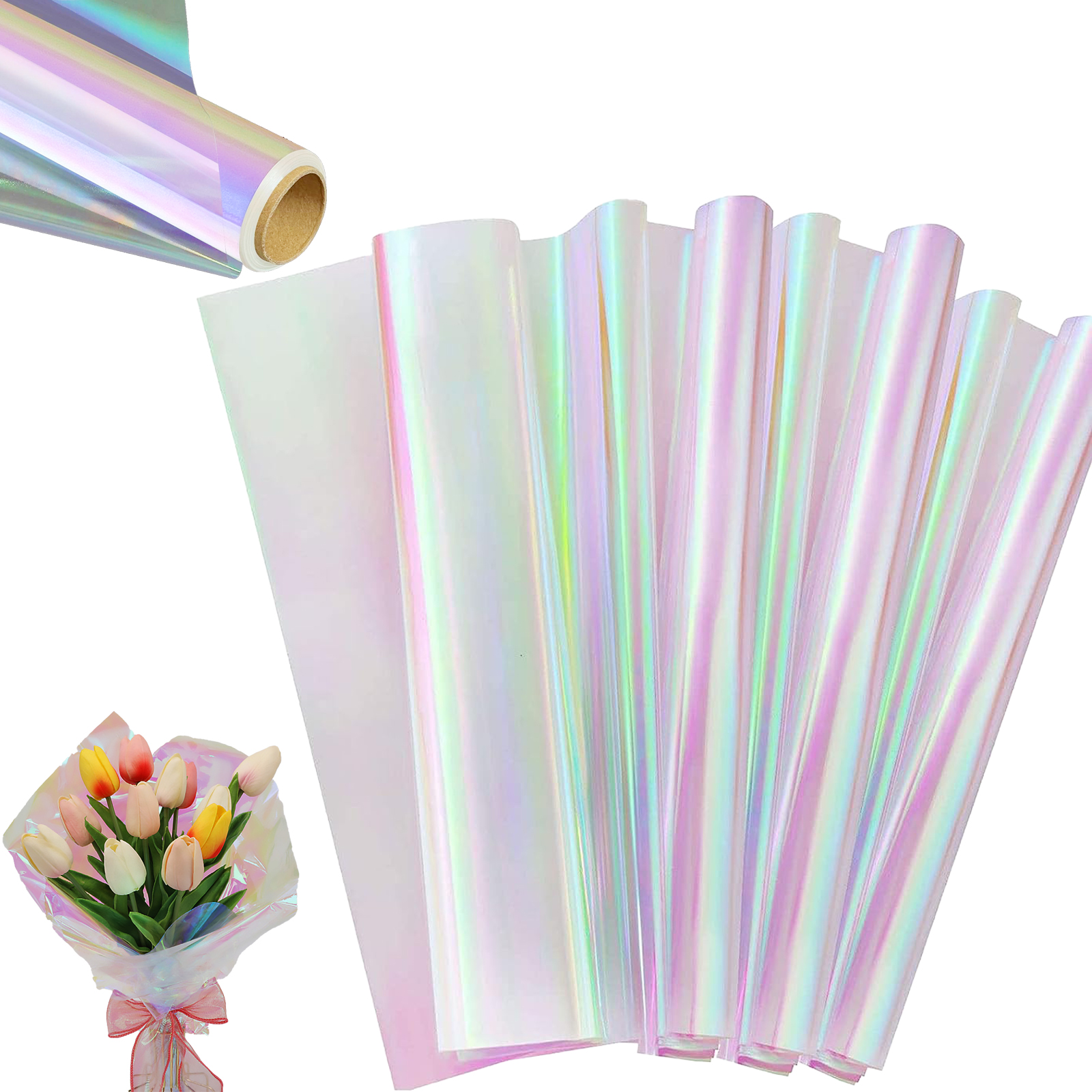 POPGIFTU Cellophane Wrap Paper Rainbow Color | Unfolded 86CM Wide X 15M  Long | Iridescent Film Cellophane Gift Wrap | Florist Flower DIY Wrap  Wedding