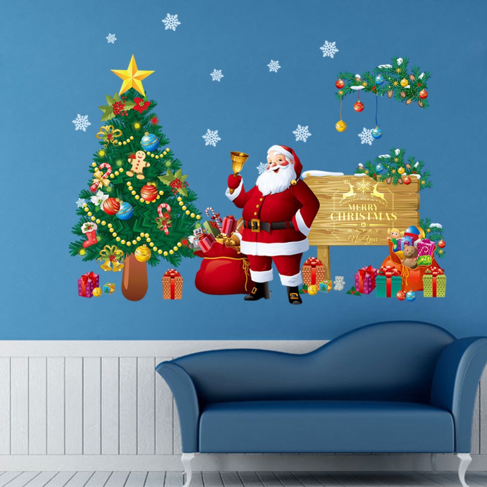 Christmas Tree Wall Art Sticker Merry Christmas Happy New - Temu